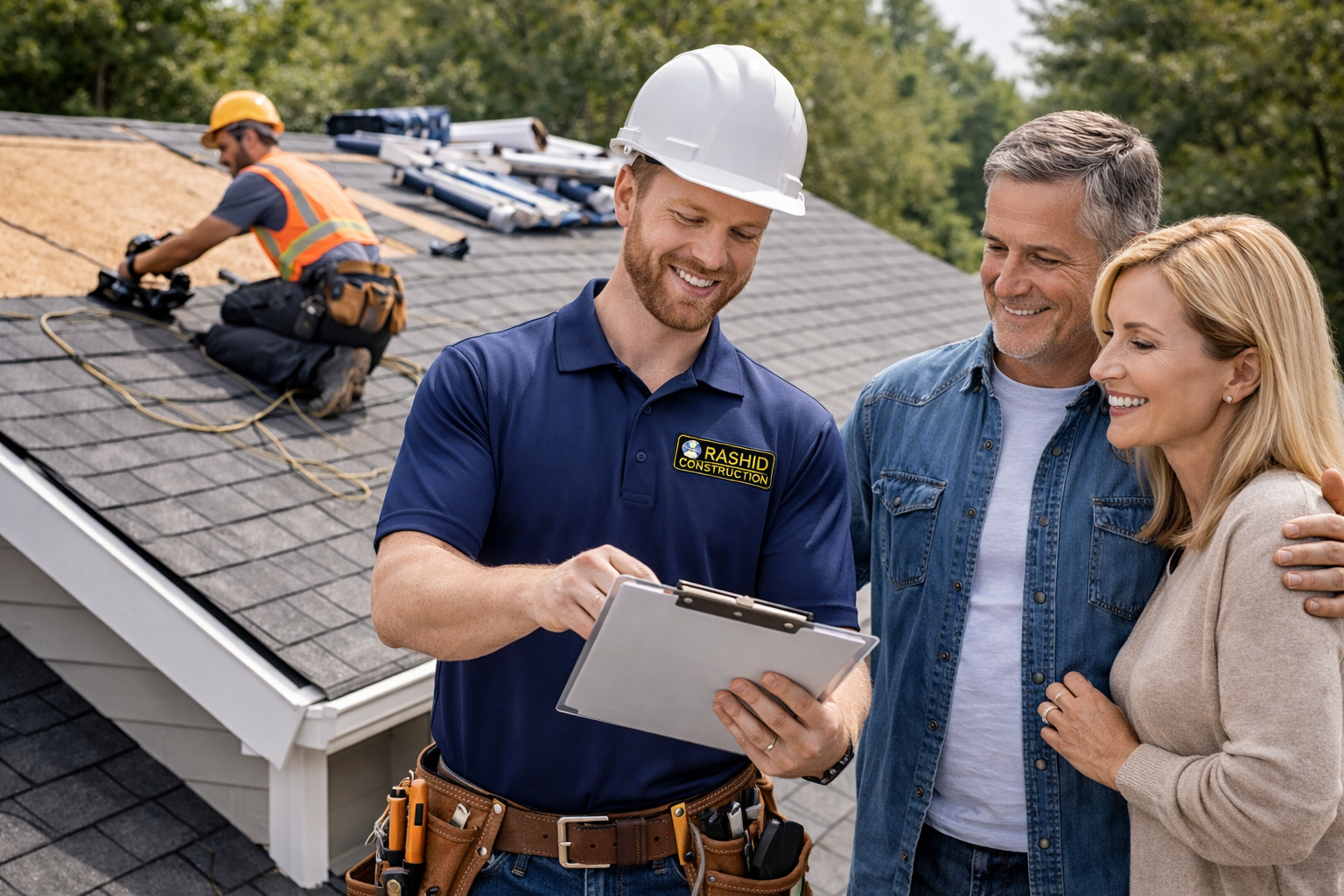 Rashid Construction - Residential Roofing consultation with a happy couple