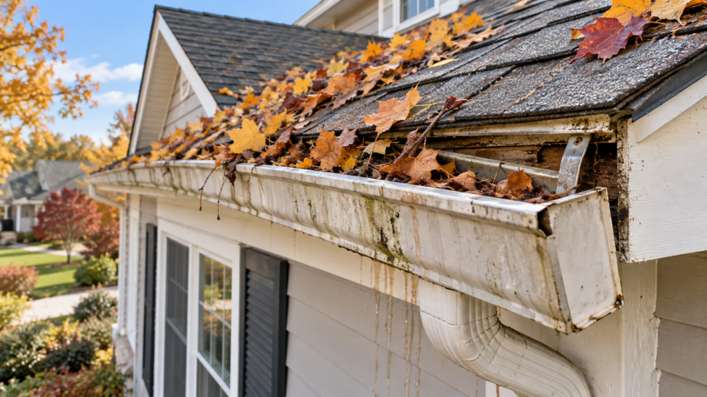 Rashid Construction - clogged autumn gutter damage - milford, mi